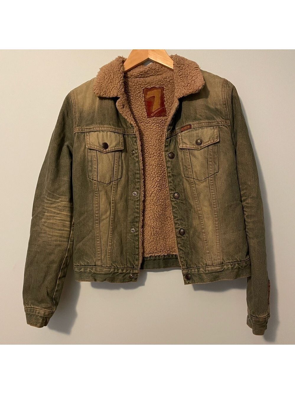 7 For All Mankind Vintage Sherpa Lined Jean Jacket Small - Picture 3 of 9